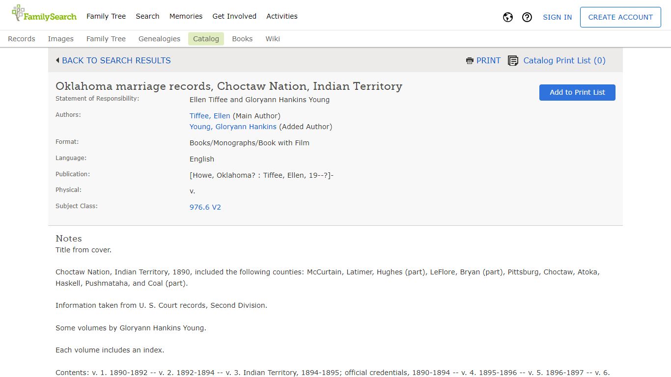 Oklahoma marriage records, Choctaw Nation, Indian Territory